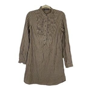 Peruvian Connection Womens Cotton Button Pleated Tunic Top Striped Brown Size 8